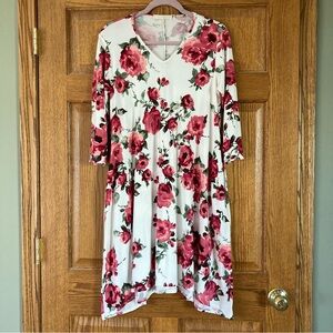 Eldridge Soft & Stretchy White & Pink Floral Swing Dress Large